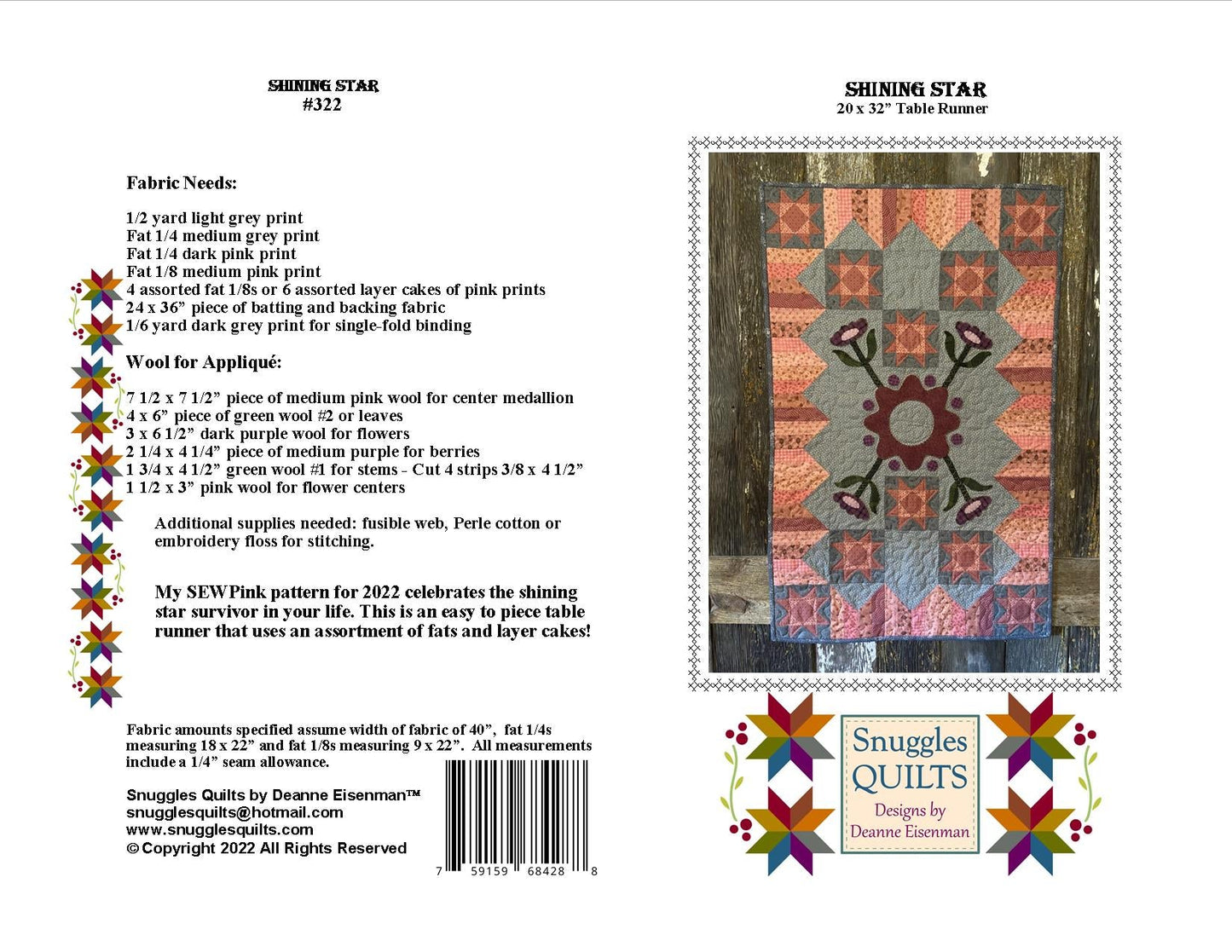 Shining Star Wool Applique Quilt Pattern - PDF