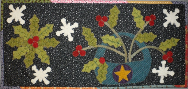 Wool applique on fabric quilt pattern table runner wall hanging