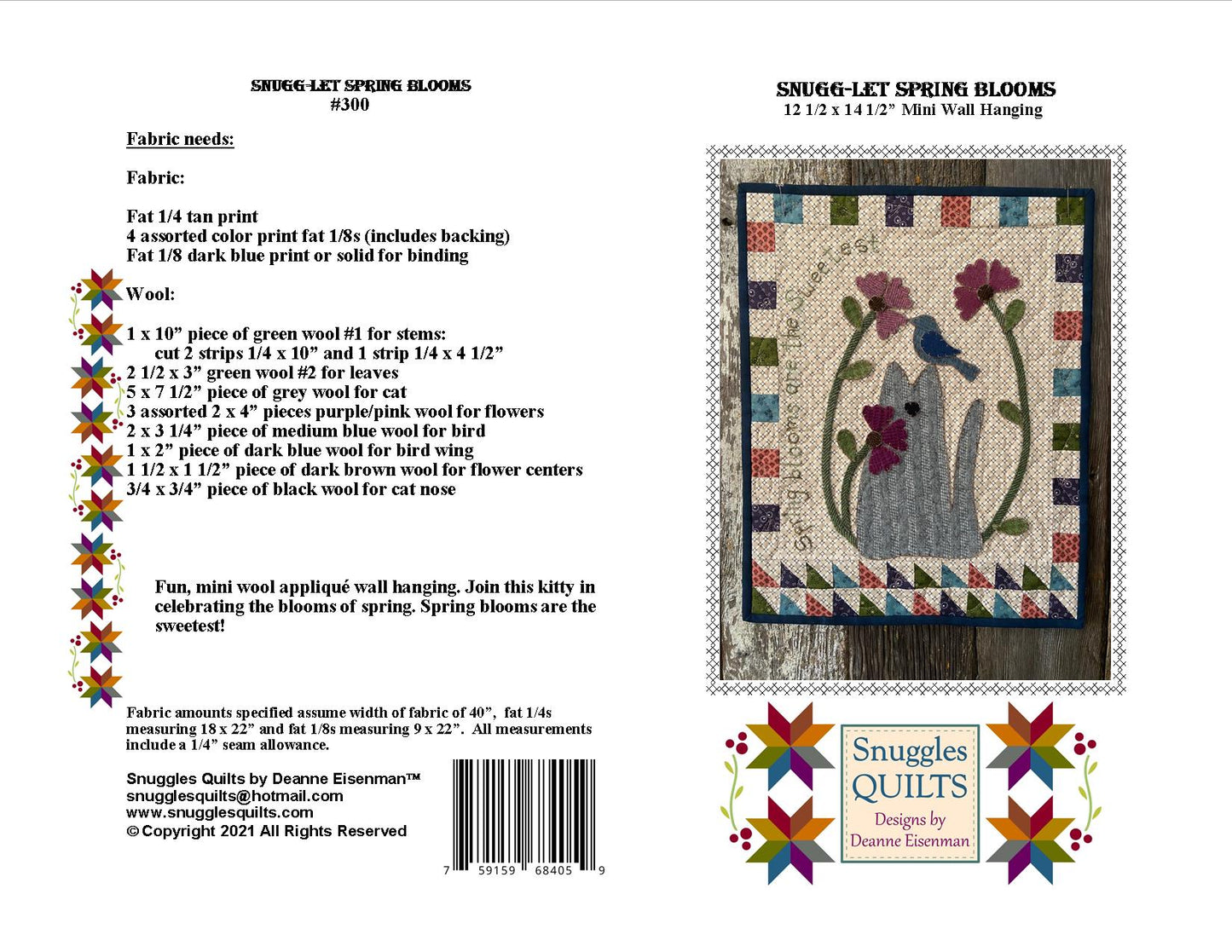 Snugg-let Spring Blooms - Mini Wool Applique Pattern - PDF