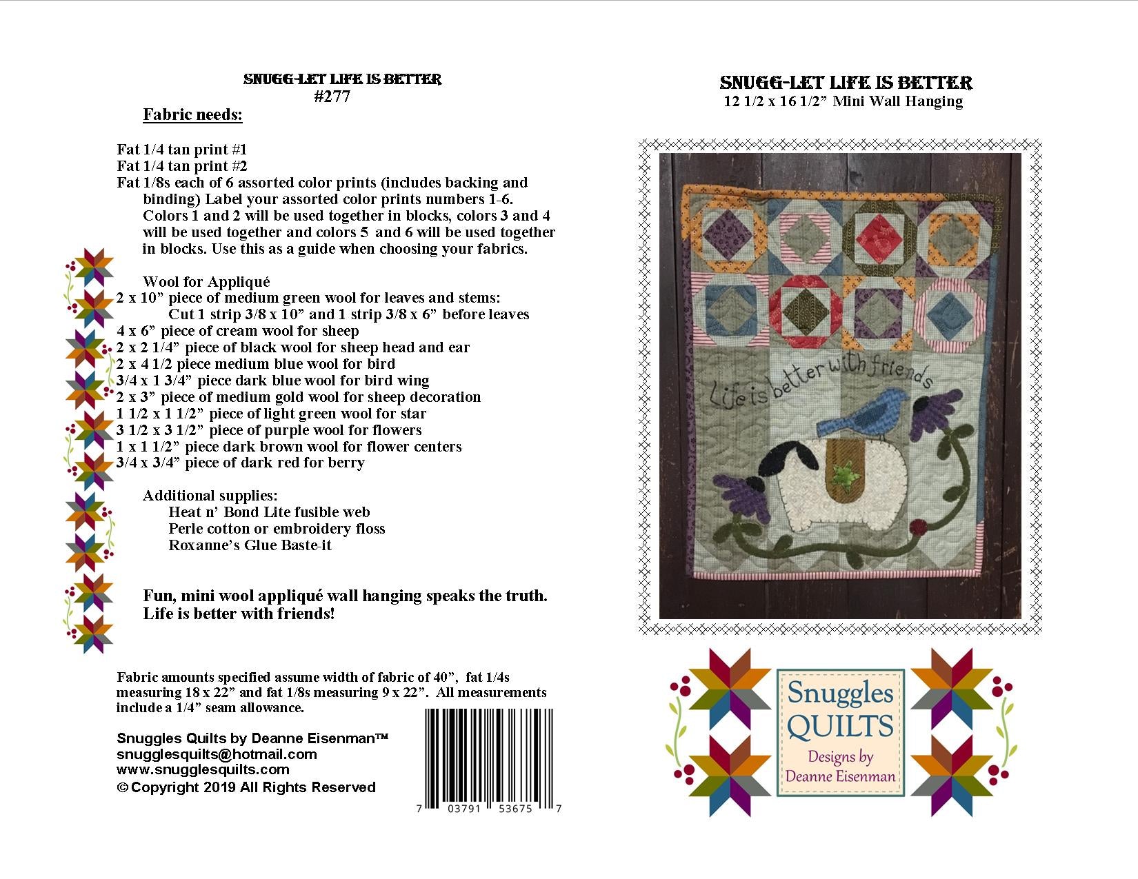 mini wool applique wall hanging quilt pattern
