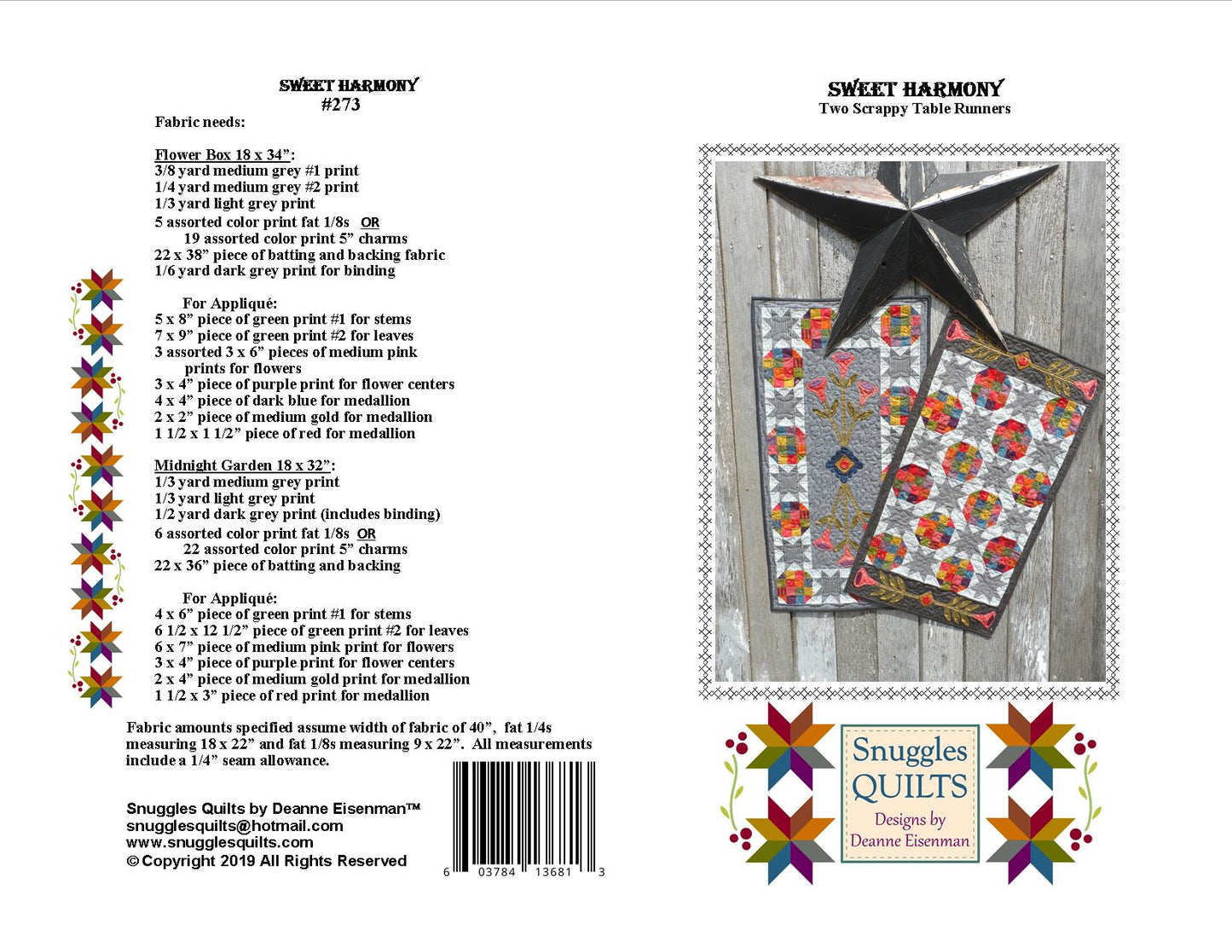 Scrappy table runner quilt pattern with applique